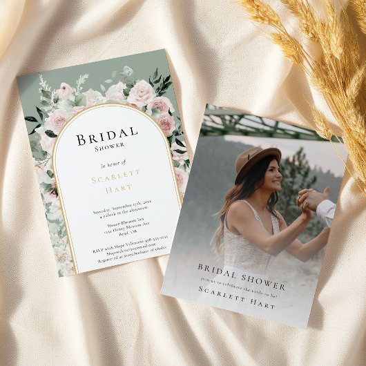 ダスティバラ金ゴールドアーチセージフォトブライダルシャワー 招待状