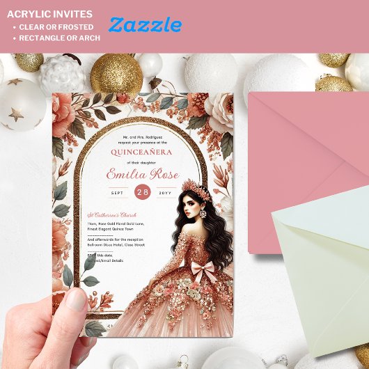 ダスティバラ金ゴールドキンセアニラドレスフローラクリン アクリル招待状