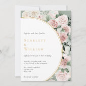 ダスティバラ金ゴールドセージグリーンヴィンテージ結婚フローラ 招待状 (正面)