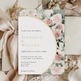 ダスティバラ金ゴールドセージグリーンヴィンテージ結婚フローラ 招待状