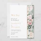 ダスティバラ金ゴールドセージ緑のヴィンテージ私たちは結婚行う 招待状 (正面)