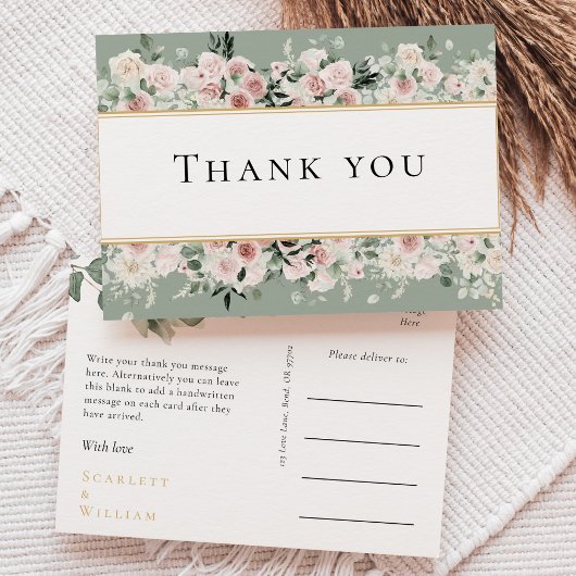 ダスティバラ金ゴールドセージVintageウェディングサンキュー ポストカード