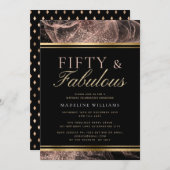 ダスティバラ金ゴールドブラックフィフティ&ファビュラス誕生日 招待状 (正面/裏面)