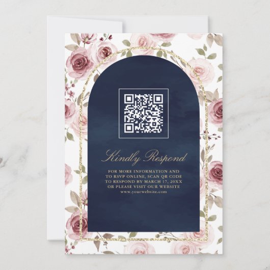 ダスティバラ金ゴールドレースQRコード海軍ムスリム結婚ズ 招待状 (裏面)