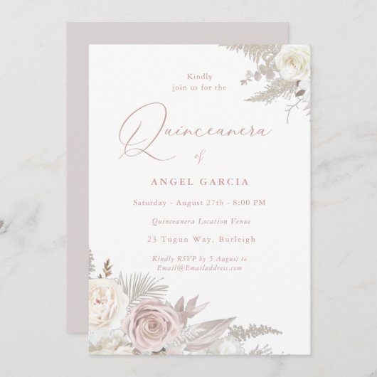 ダスティバラ&アイボリーエレガントキンセアニェラパーティー 招待状 (正面/裏面)