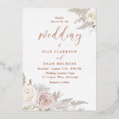 ダスティバラ&アイボリーホワイトフローラ結婚ズバラ金ゴールド 箔招待状 (正面)