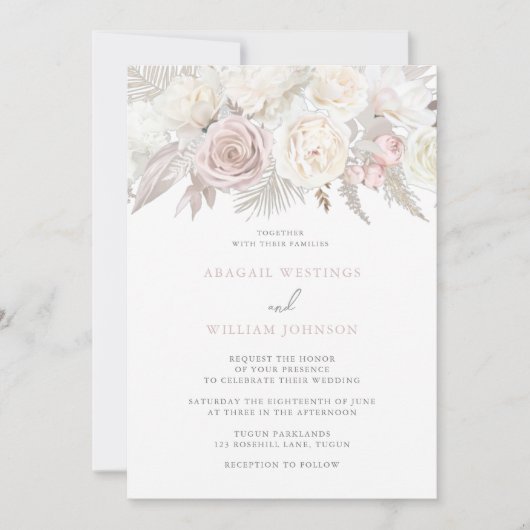 ダスティバラ&アイボリーホワイトローゼスフローラ結婚ズ 招待状 (正面)