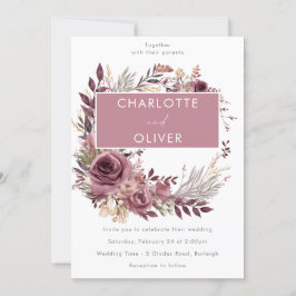 ダスティバラ&バーガンディリースモダンズ結婚 招待状