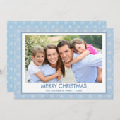 ダスティパステルブルークリスマススノーフレークファミリーフォト シーズンカード (正面/裏面)