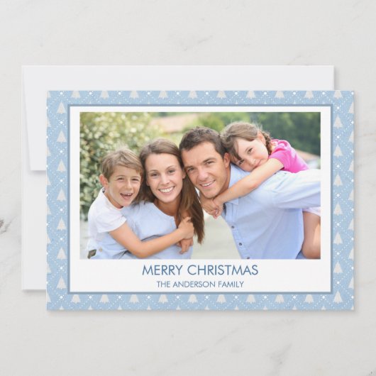 ダスティパステルブルークリスマスツリーファミリーフォト シーズンカード (正面)