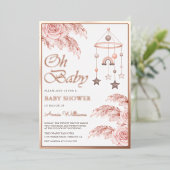 ダスティパンパスボホレインボーベビーシャワーバラ金ゴールド 箔招待状 (立ち正面)