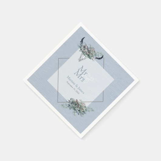 ダスティパーソナライズされた・ブルー・ボホミセス結婚ズ スタンダードカクテルナプキン (角)