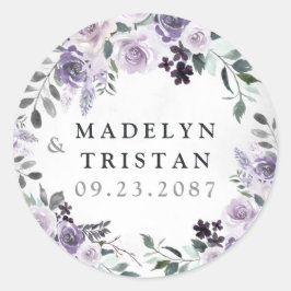 ダスティパープルとシルバーグレイ素朴フローラ結婚ズ ラウンドシール