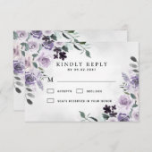 ダスティパープルとシルバーグレイ素朴フローラ結婚ズ 出欠カード (正面/裏面)