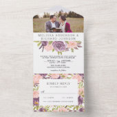 ダスティパープルとブッシュピンクの花の結婚式の写真 オールインワン招待状 (内側)