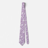 ダスティパープルとホワイトのシノワズリーフラワー ネクタイ (正面)