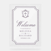 ダスティパープルのカトリック結婚式ウェルカムボード アクリルサイン (正面)