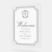ダスティパープルのカトリック結婚式ウェルカムボード アクリルサイン (傾斜)