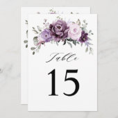 ダスティパープルのテー結婚ブル番号カードの濃淡 招待状 (正面/裏面)