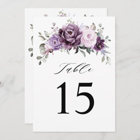 ダスティパープルのテー結婚ブル番号カードの濃淡 招待状 (正面/裏面)