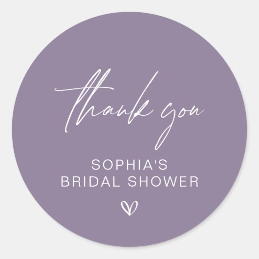 ダスティパープルのミニマルな結婚式前祝賀会のお礼 ラウンドシール (正面)