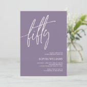 ダスティパープルのミニマルな50歳の誕生日招待状 招待状 (スタンド正面)