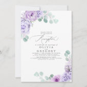 ダスティパープルのロマンチックな結婚式のイブニングレセプション 招待状 (正面)