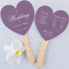 ダスティパープルの結婚式プログラム ハート型シンプルスクリプト ハンドファン