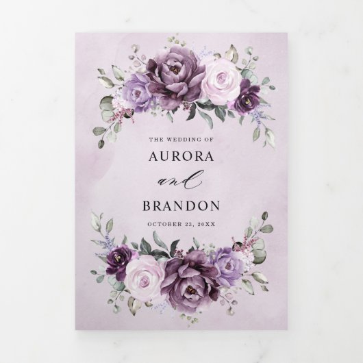 ダスティパープルの花々が咲き誇るムーディーなフラワーズウェディング 三つ折り案内状 (カバー)