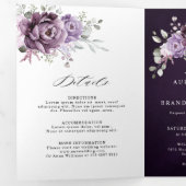 ダスティパープルの花々が咲き誇るムーディーなフラワーズウェディング 三つ折り案内状 (内部最初)