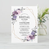 ダスティパープルの花々が幾何学的にデザインされたエレガントなモダンなフラワーブライダルシャワーの招待 招待状 (スタンド正面)