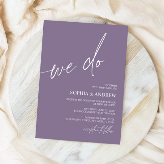 ダスティパープルウィドミニマリスト結婚式招待状 招待状
