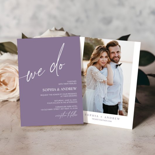ダスティパープルウィドミニマリスト結婚式招待状 招待状