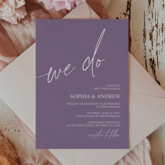ダスティパープルウィドミニマリスト結婚式招待状 招待状