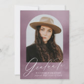 ダスティパープルウォーターカラーアーチ卒業パーティー 招待状 (正面)