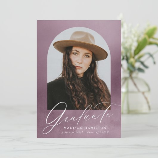 ダスティパープルウォーターカラーアーチ卒業パーティー 招待状 (スタンド正面)