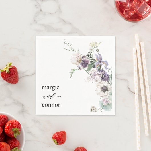 ダスティパープルエレガントフローラカスタムウェディング スタンダードカクテルナプキン (インサイチュ)