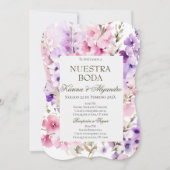 ダスティパープルエレガントフローラボホ結婚の招待 招待状 (正面)
