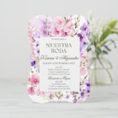 ダスティパープルエレガントフローラボホ結婚の招待 招待状 (スタンド正面)