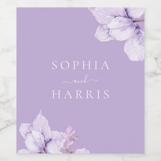 ダスティパープルエレガントフローラ冬春の結婚式 ワインラベル (シングルラベル)