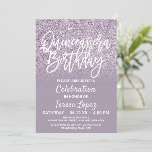 ダスティパープルグレイフェイクグリッターキンセグラデーションーニェラ 招待状 (スタンド正面)