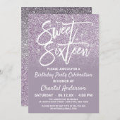 ダスティパープルグレイフェイクグリッターグラデーションSweet sixteen 招待状 (正面/裏面)