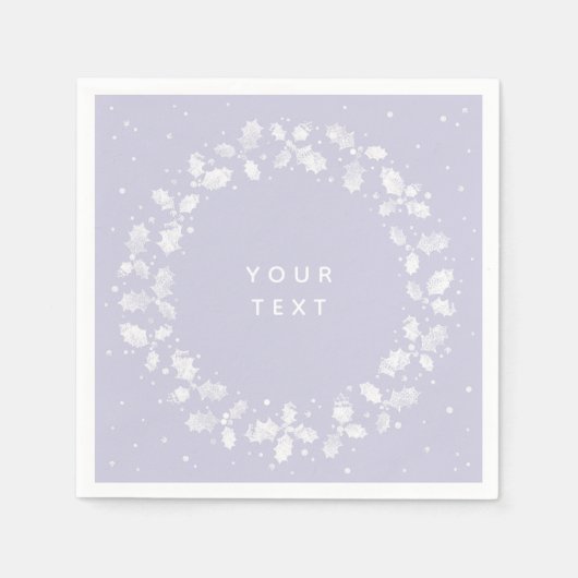 ダスティパープルハンドプリントホリーリースクリスマス スタンダードカクテルナプキン (正面)