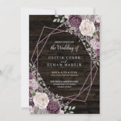 ダスティパープルバラフローラダークウッド上の幾何学的 招待状 (正面)