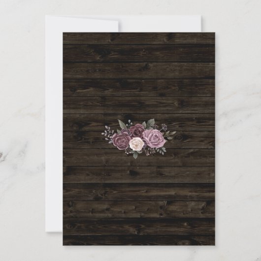 ダスティパープルバラフローラダークウッド上の幾何学的 招待状 (裏面)