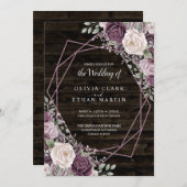 ダスティパープルバラフローラダークウッド上の幾何学的 招待状 (正面/裏面)