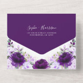 ダスティパープルバラ薄紫素朴花結婚の全て オールインワン招待状 (裏面)