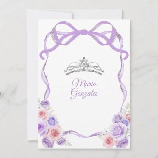 ダスティパープルピンクボウプリンセスシルバーキンセアニラ 招待状 (裏面)