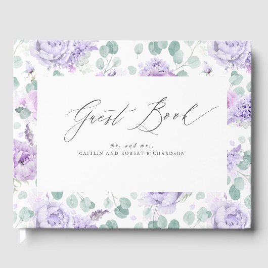 ダスティパープルフローラエレガントウェディングゲストブック ゲストブック (正面)