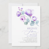 ダスティパープルフローラエレガントミニマルブライダルシャワー 招待状 (正面)